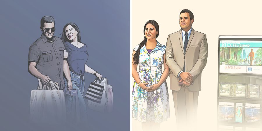 Un pareha ta sali den sirbishi en bes di enfoká riba kos material