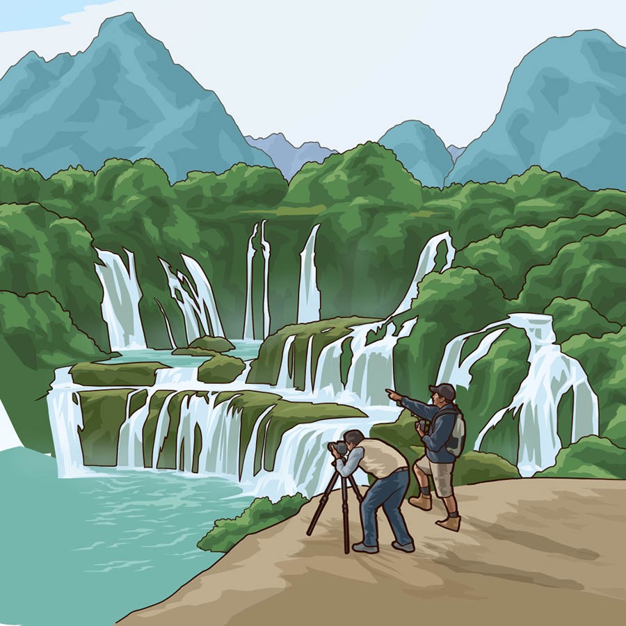 Un fotógrafo ta saka potrèt di waterval i seru.