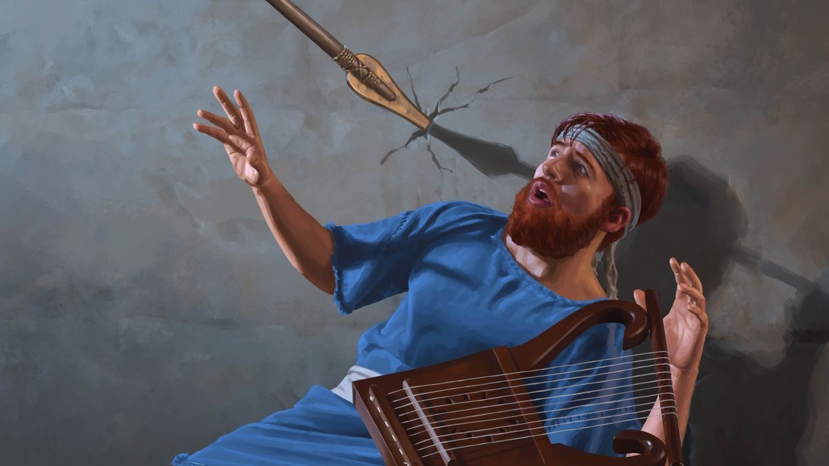 David tin su harpa i ta kita pa un sper ku a wòrdu tirá riba dje.