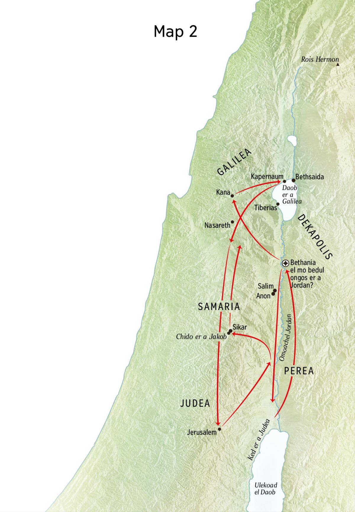 Map er aike el basio el lemla er ngii a Jesus el uldimukl er a Omoachel Jordan me a Judea