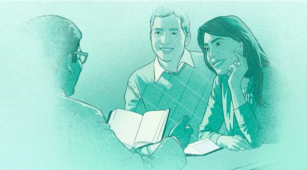 One elder dey  advice one young husband and wife; dem dey read Bible together