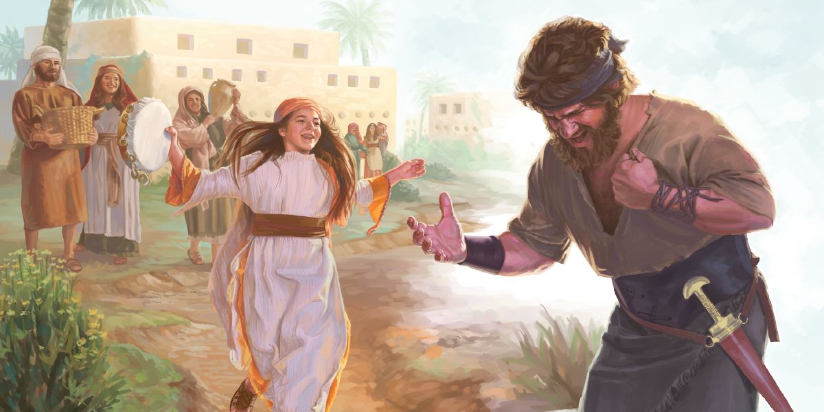 Jephthah tear im cloth as im pikin dey come greet am