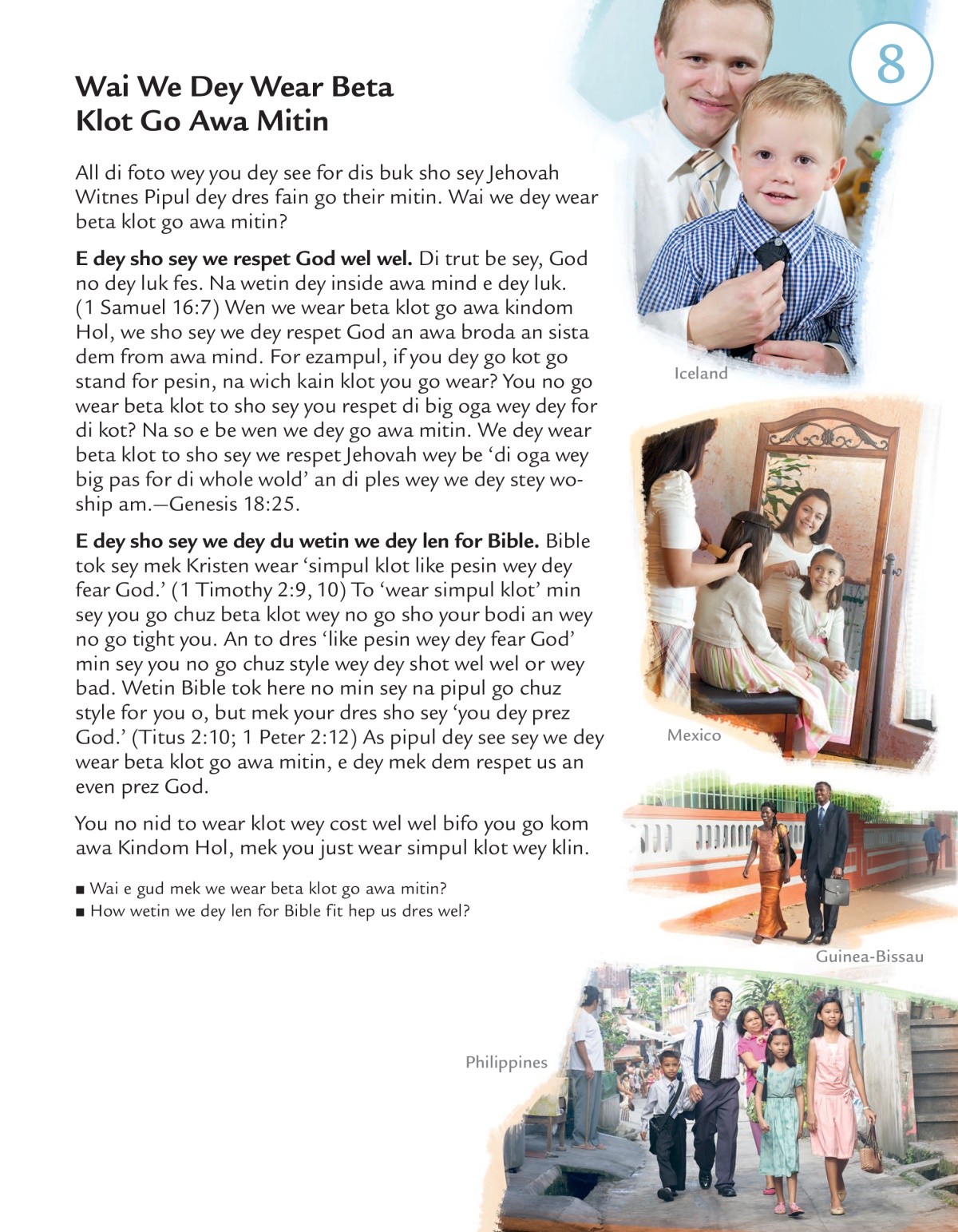 Lesson 8 of the brochure, Which People Dey Do Wetin Jehovah Want Today?