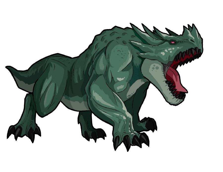 One big, strong animal wey get big big iron teeth and ten horn
