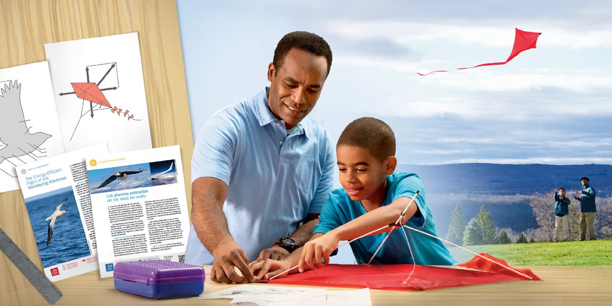 After dem study the topic for Awake! wey be “Was It Designed,” one papa and im pikin dey use paper make aeroplane