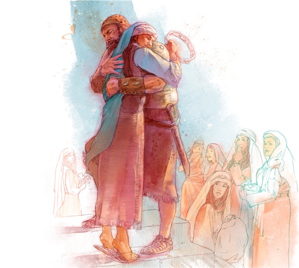As Jephthah dey come back from the war, e hug im pikin wey come out come greet am