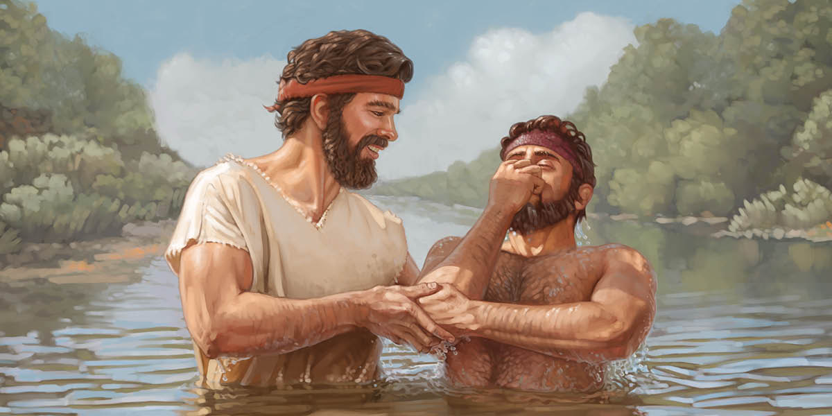 John Baptaesa baptaesim wanfala man insaed river.