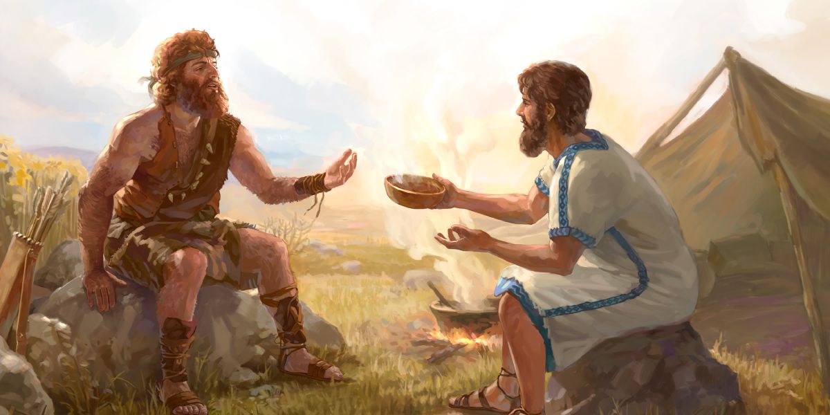 Jacob givim wanfala pleit supsup lo Esau for hem kasem raet olsem firstborn