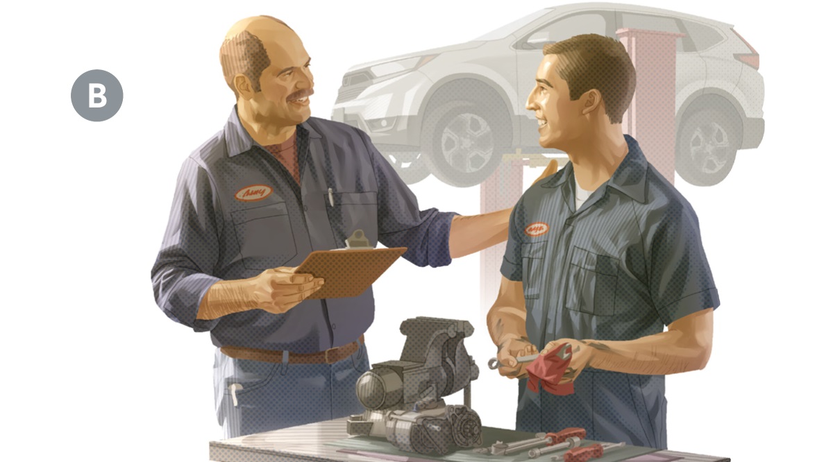 B. Wanfala mechanic boss blo hem praisem hem lo wanfala work shop.