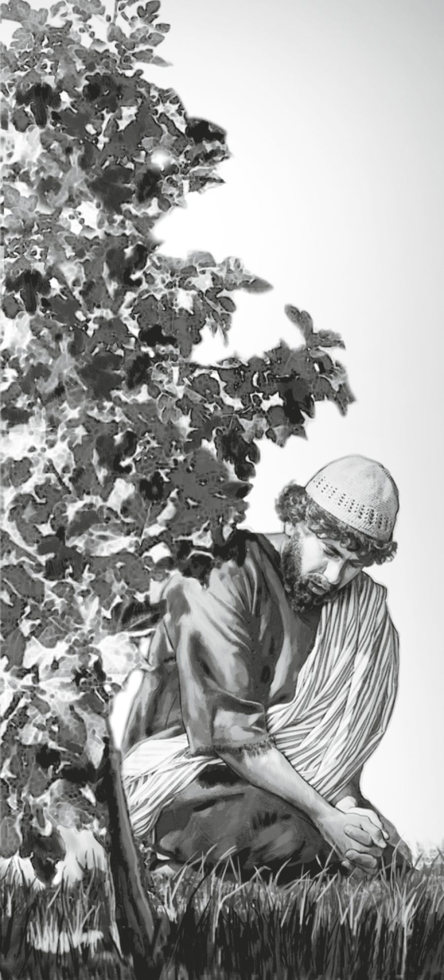 Nathanael (wea nara nem bilong hem Bartholomew) sidaon andanit wanfala tree