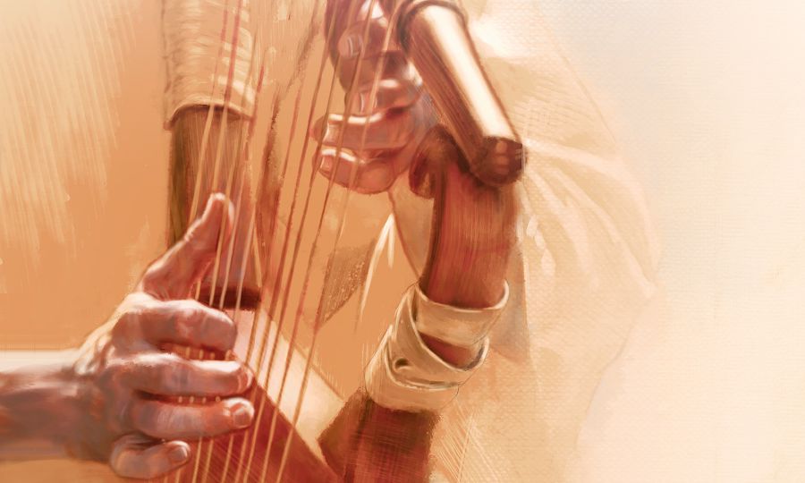 Man wea raetem psalm hem pleim harp