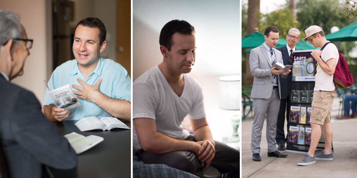 Wanfala man studyim Bible, prea, and duim pablik witnessing