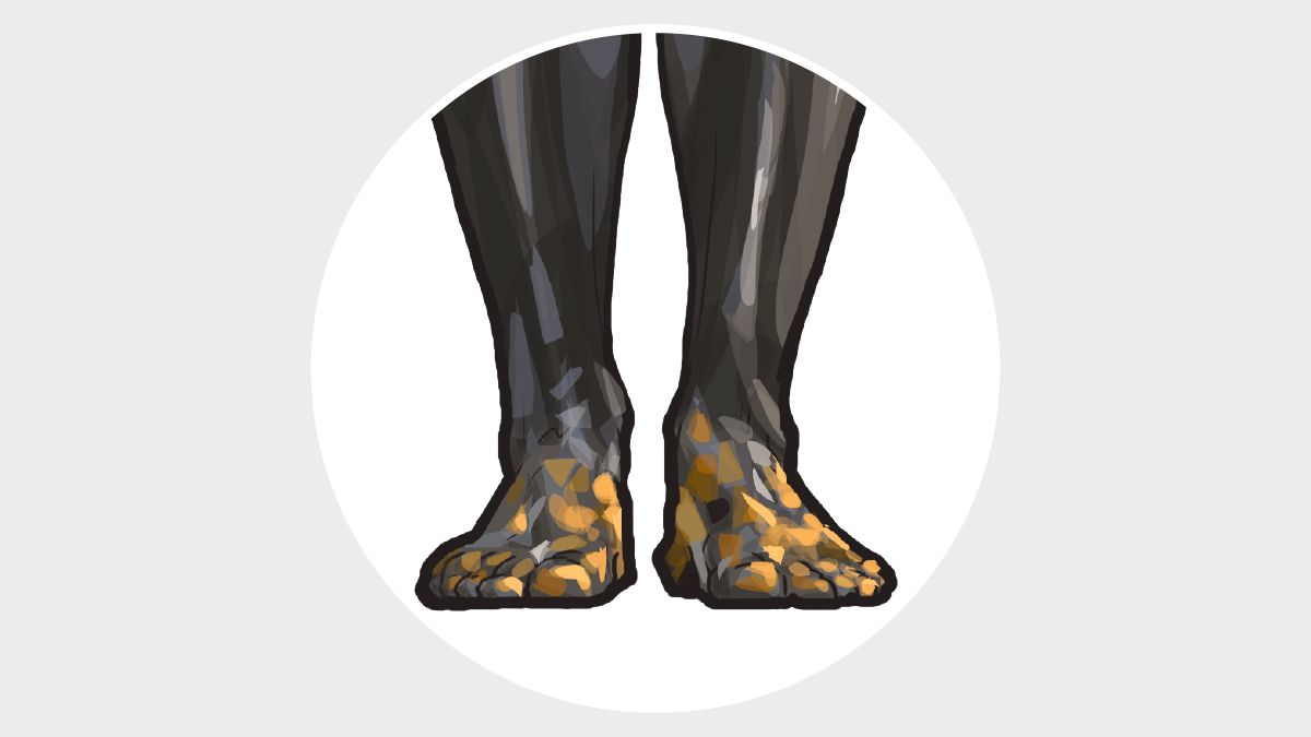 Datfala feet wea hem iron and clay.
