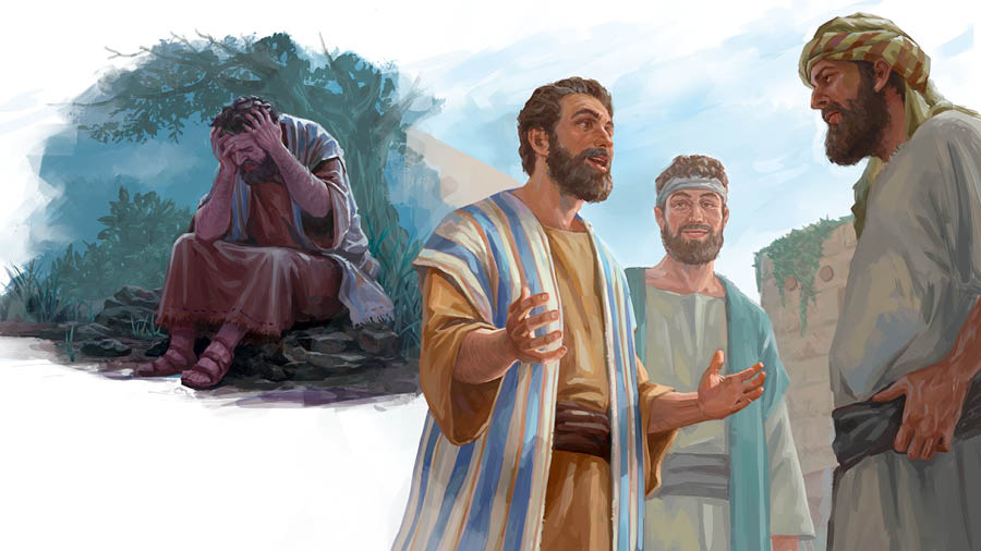Olketa piksa: 1. Peter sidaon lo wanfala ston and gohed krae. 2. Peter strong for preach.