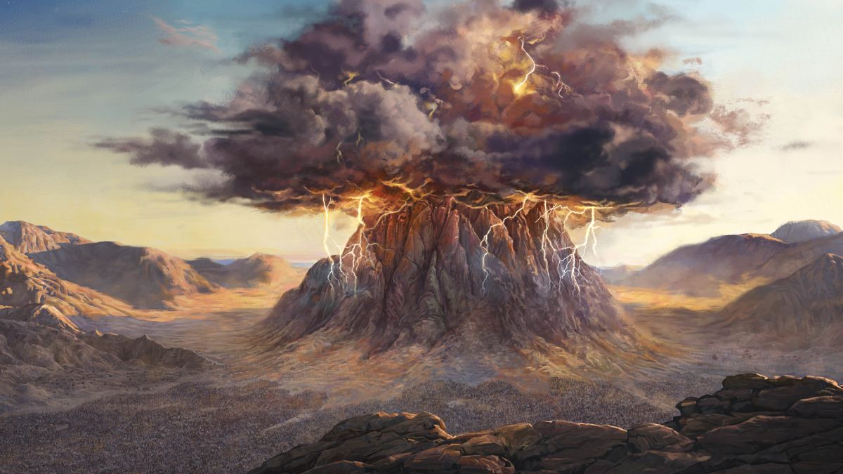 Big dark cloud and laetning hem kavarem antap lo Maunt Sinai. Olketa Israelite hipap botom lo maunten.