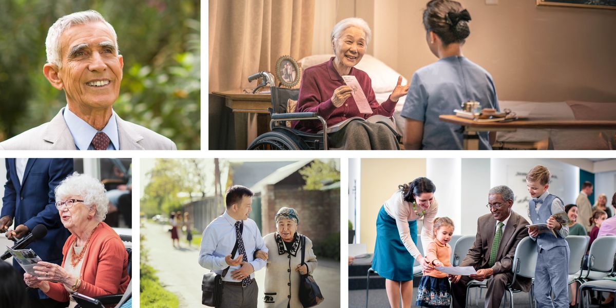Olketa piksa: Olketa olo brata and sista enjoyim service blo olketa for Jehovah. 1. Wanfala brata smile and hem luk confident. 2. Wanfala sista lo wheelchair offerim tract lo wanfala nurse. 3. Wanfala sista givim koment lo meeting. 4. Wanfala sista holem arm blo wanfala young brata taem tufala waka tugeta lo ministry. 5. Wanfala brata spendem taem witim tufala smol pikinini and mami blo tufala lo Kingdom Hall.