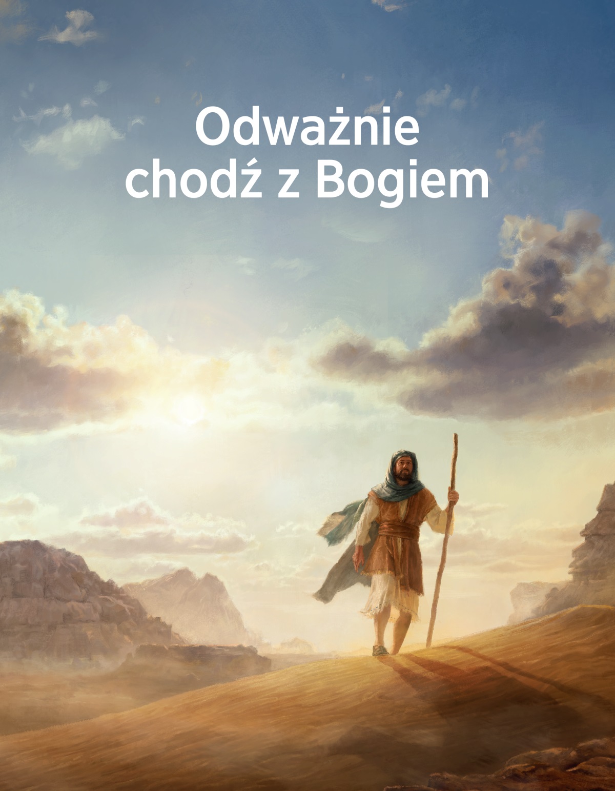 W czasach biblijnych mężczyzna idzie przez rozległą pustynię.
