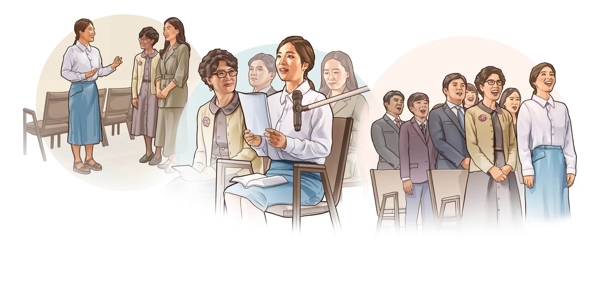 Imagen: Naa ni chuana jinchegangi Jehová ngai naa reunión. 1. Jeʼe jitjao yuo ni chuana saʼo de tsexiʼin reunión. 2. Dajun naa comentario. 3. Suji tsje ngai kainxin ni chuuná.