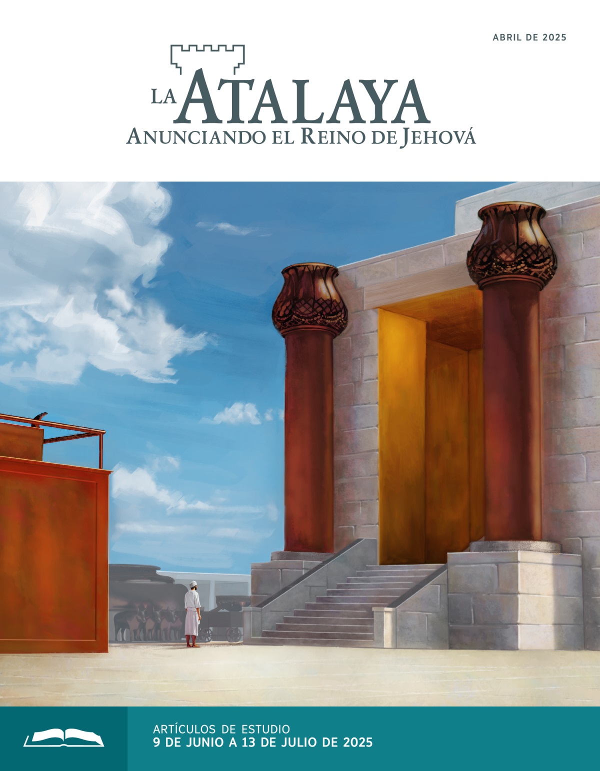 Un levita, de pie entre el altar de cobre y el pórtico del templo.