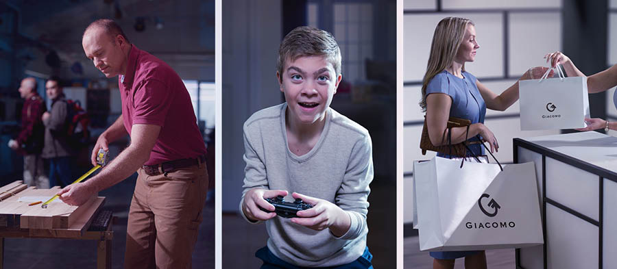 Imaẑens: Membrus di familia sta na se atividadi di kada dia. 1. Un pape sta na fasi ora estra na un ofsina di karpintaria. 2. Un fiju na juga video games. 3. Un mame kumpra manga di kusas na loja.