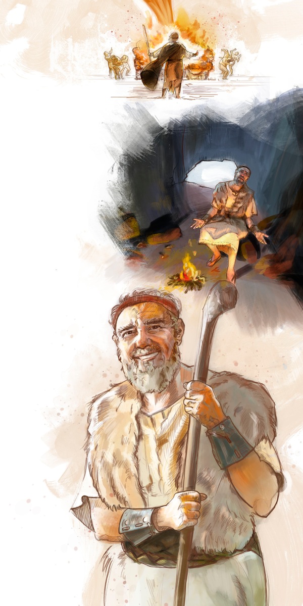 Jeova ruspundi orason di Elias i manda fugu di seu; Elias na koba di montaña, Elias kontenti dipus di obi palabras nkoraẑanti di Jeova