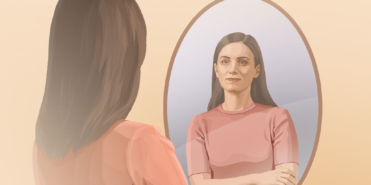 Una hermana cambia la fuerza que impulsa su mente orando, meditando mientras se mira en un espejo y escogiendo buenos amigos