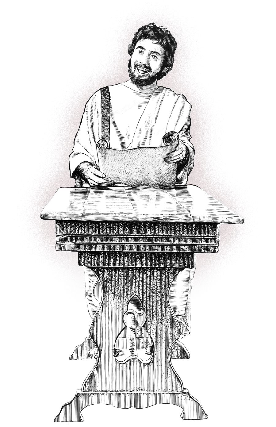 Jakub czyta ze zwoju.