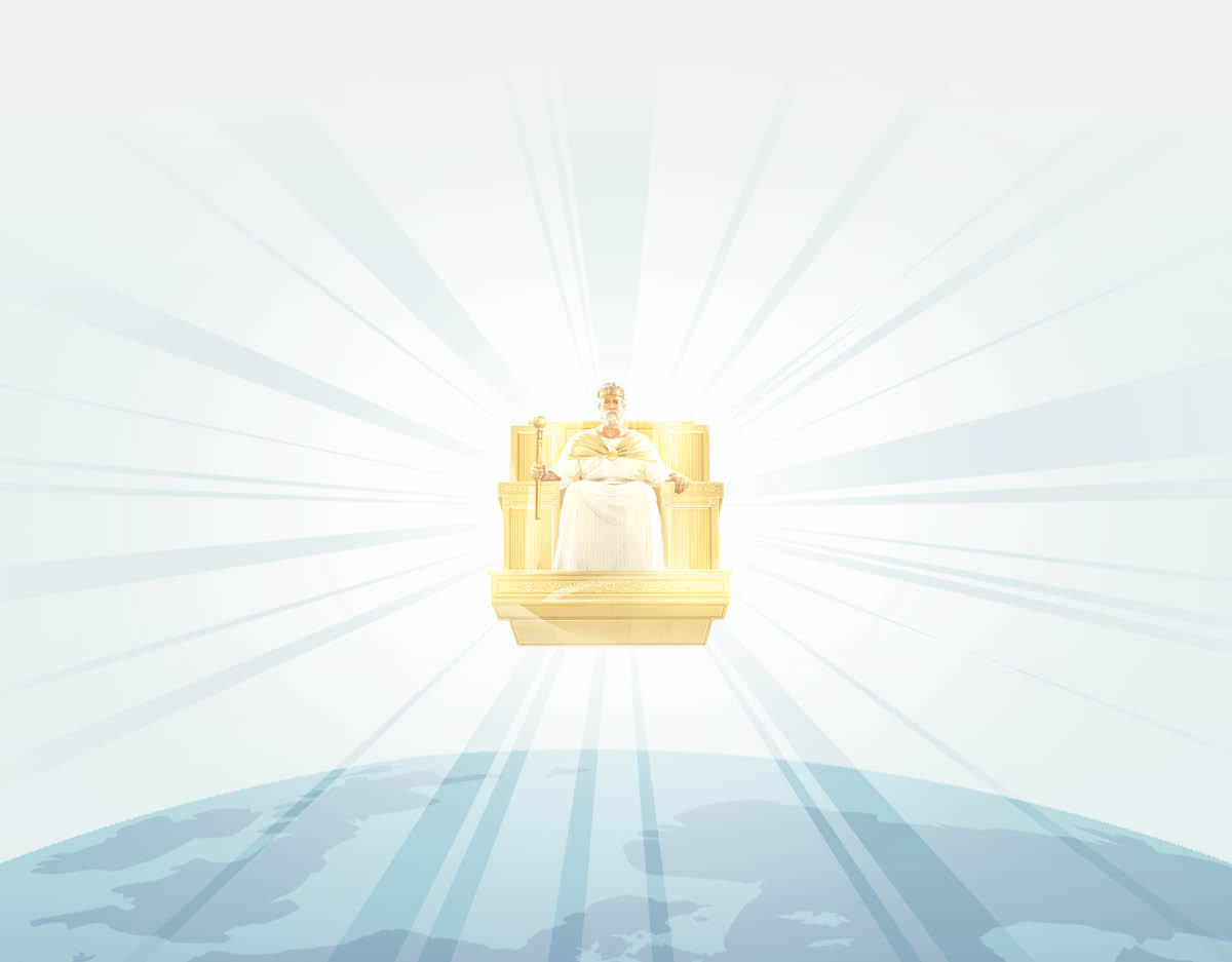 W roku 1914 Jezus zaczyna panować z nieba. Od jego tronu promienieje światło.