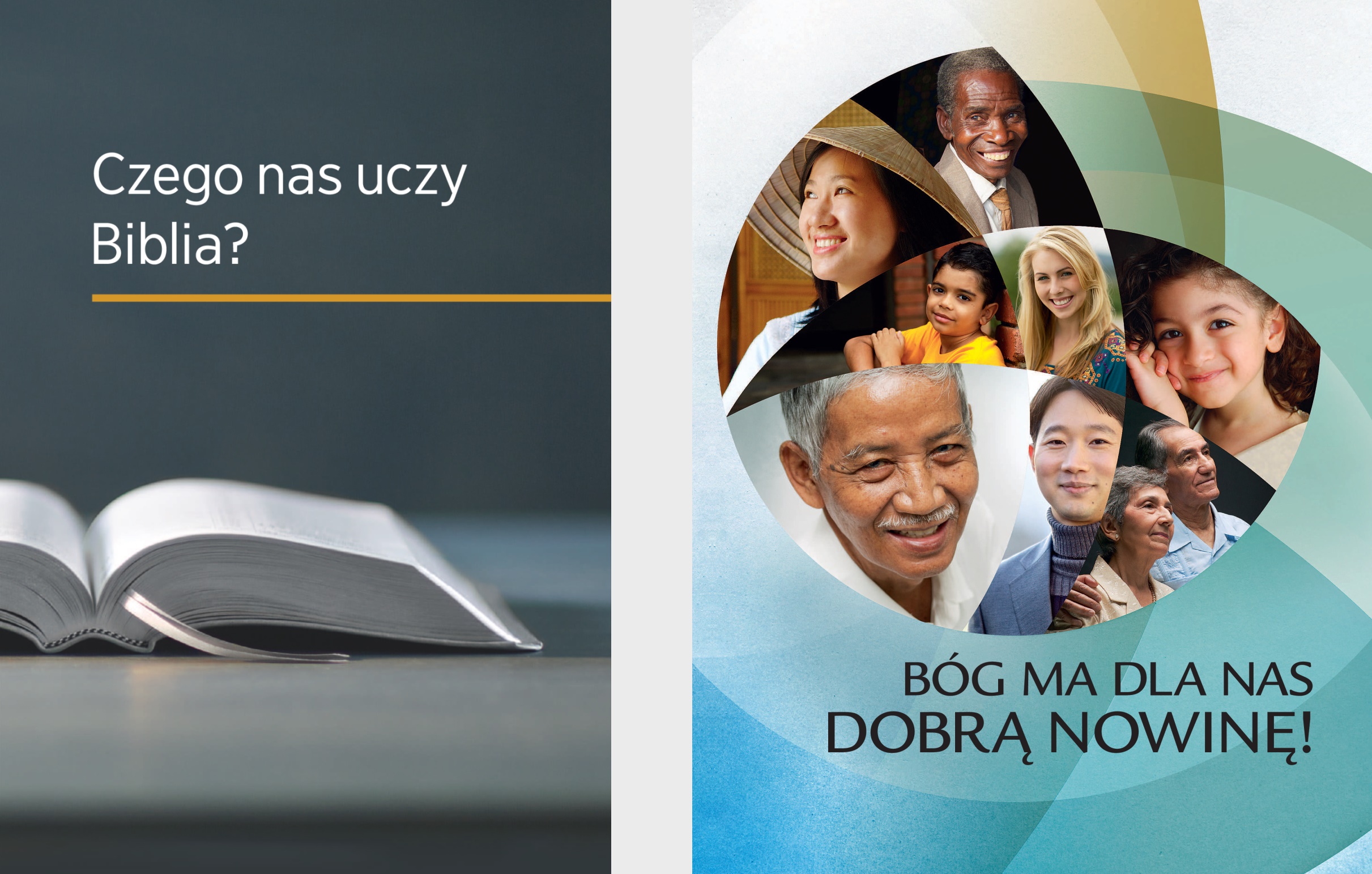Książka „Czego nas uczy Biblia?” i broszura „Bóg ma dla nas dobrą nowinę!”