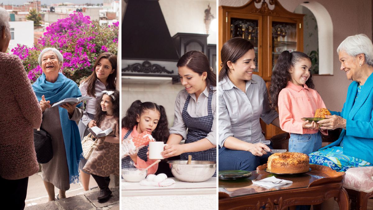 Uma mãe e as suas filhas pregam com uma irmã idosa; mais tarde, elas preparam um bolo e oferecem-no à irmã idosa