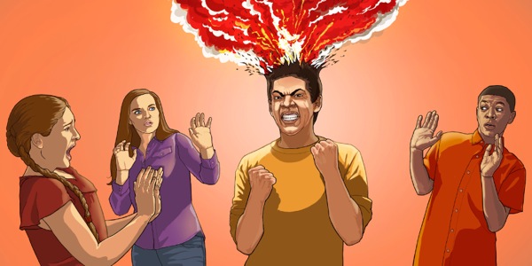 Os amigos de um adolescente afastam-se quando ele fica com raiva