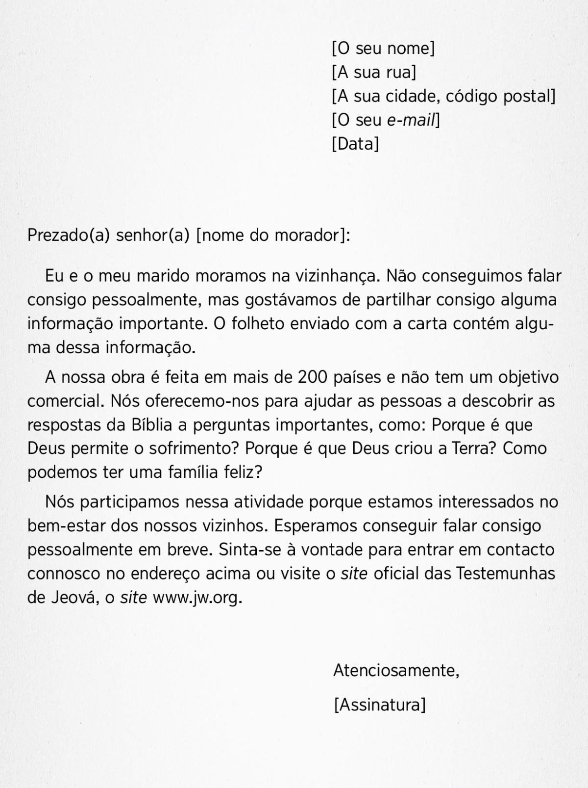 Modelo de uma carta