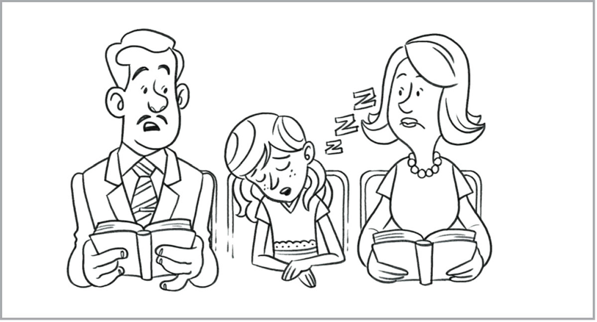 Uma jovem dorme durante a reunião