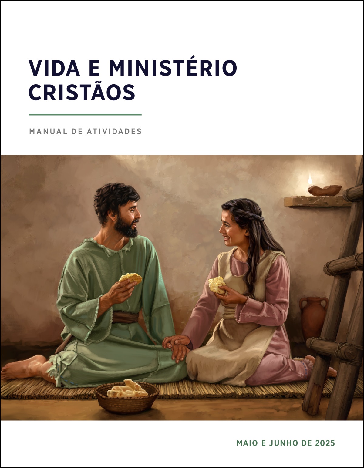 Um casal, no Israel antigo, a comer pão à refeição na sua casa modesta.