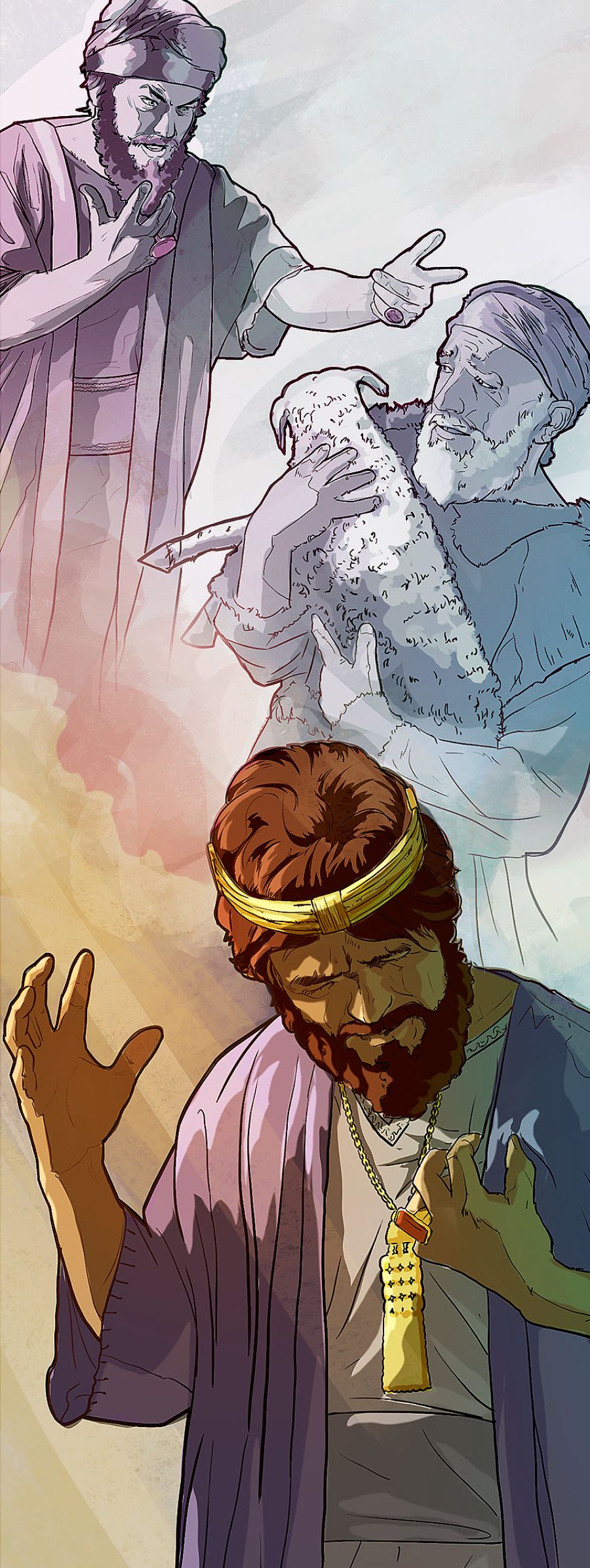 Davi fica com a consciência pesada depois de ouvir a ilustração do homem rico que pegou a única ovelha de um homem pobre