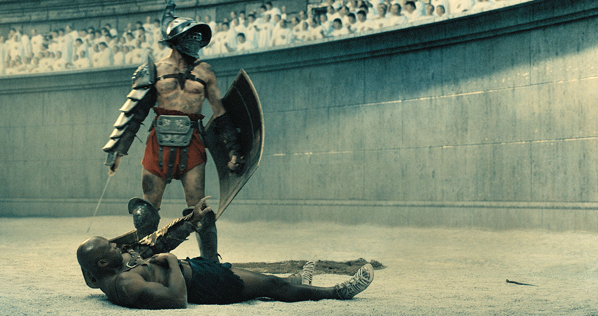 Gladiadores romanos em uma arena