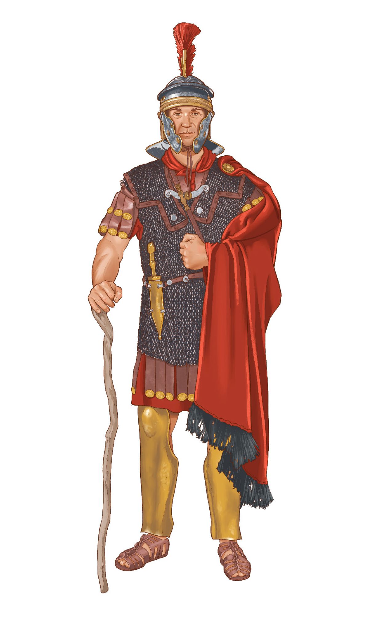 Centurião (oficial do exército) romano vestido para a batalha