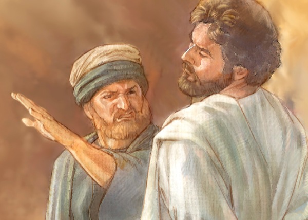 Nos tempos antigos, um homem dá um tapa na cara de outro homem