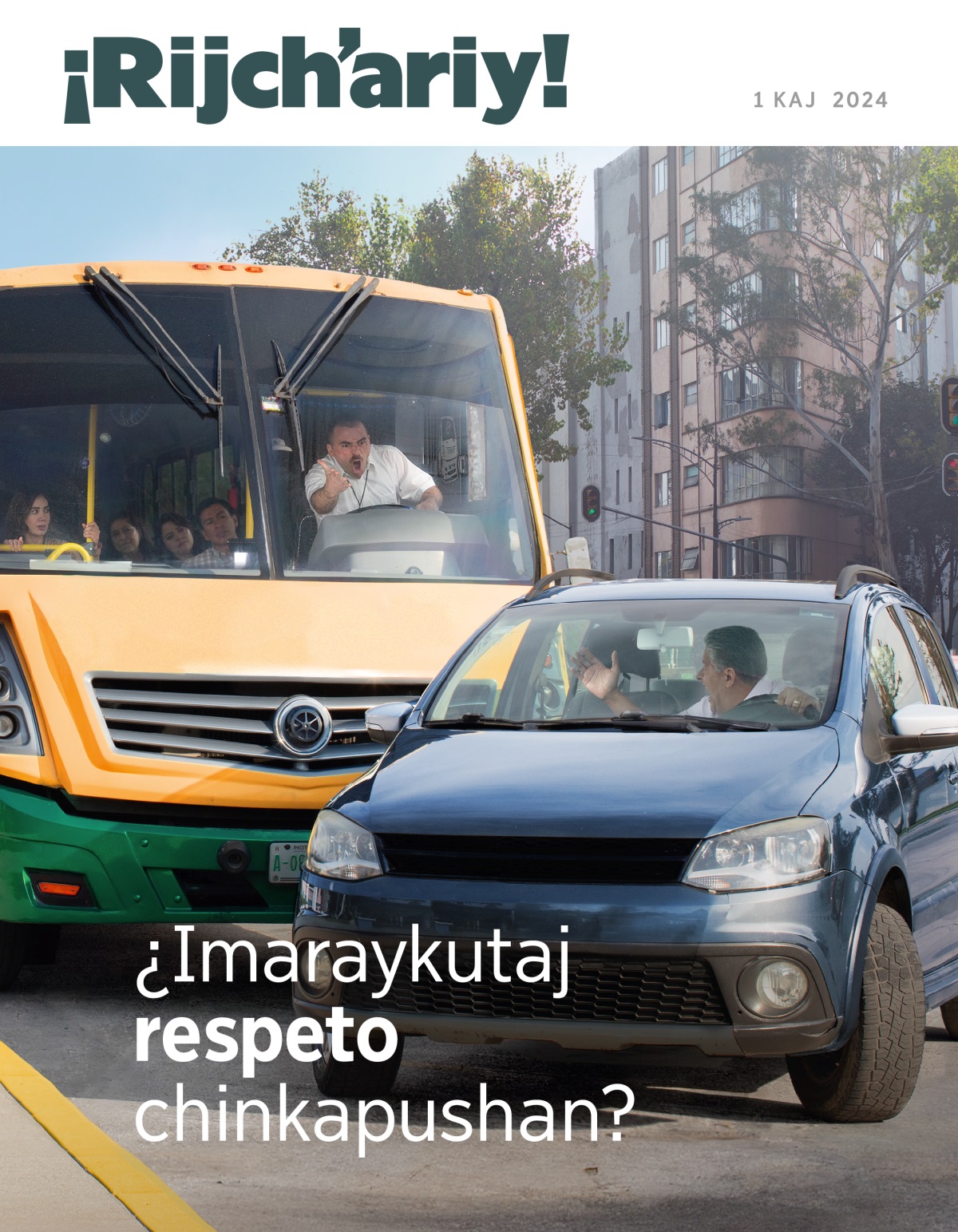 Microta manejaj chofer may phiñasqa qhapariykushan autonwan ñaupaqenman yaykuykoj runata.