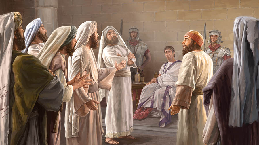 Fariseucuna y sacerdoticuna Pilatuta mañacuycan Jesuspa sepulturan chapananpaj.