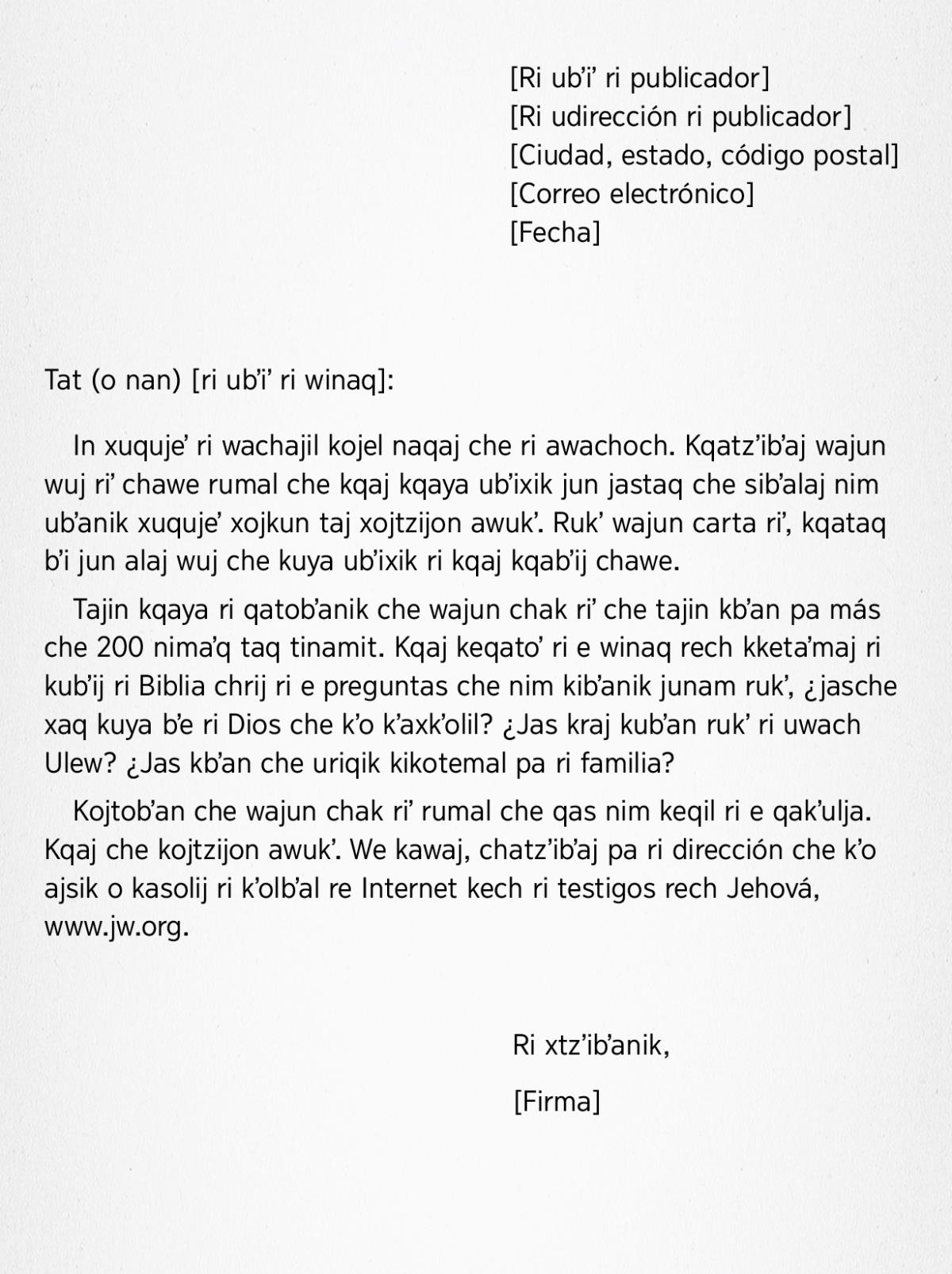 Kʼutbʼal rech ktzʼibʼax carta