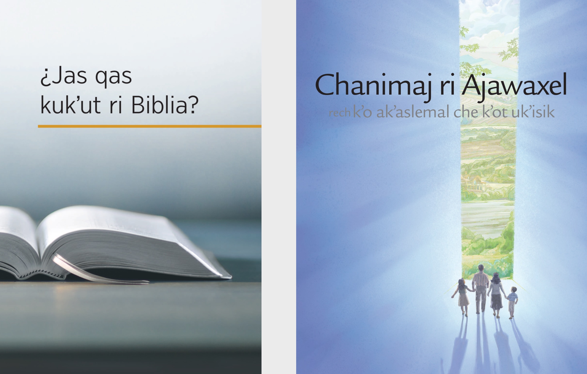 Ri wuj «¿Jas qas kuk’ut ri Biblia?» xuquje’ ri folleto «Chanimaj ri Ajawaxel rech kʼo akʼaslemal che kʼot ukʼisik»