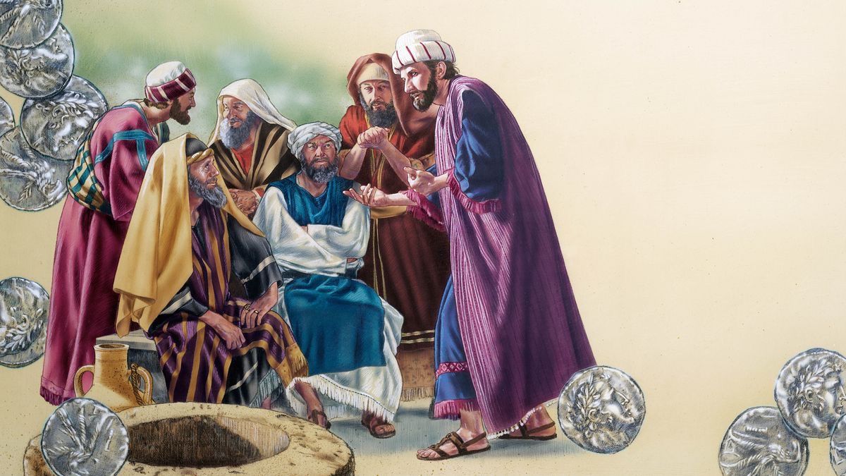 Ri Judas Iscariote y ri e kʼamal taq bʼe tajin kkichomaj jas kibʼan che ukamisaxik ri Jesús. Pa ri wachbʼal kilitaj ri monedas re saq pwaq.