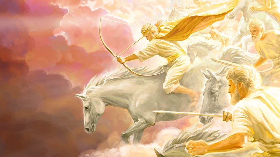 Jesús kejenaq chrij jun kej tajin kukʼaq jun flecha. Nikʼaj chi ángeles e kʼo chkij e saq taq kej xuqujeʼ kekʼam kespada.