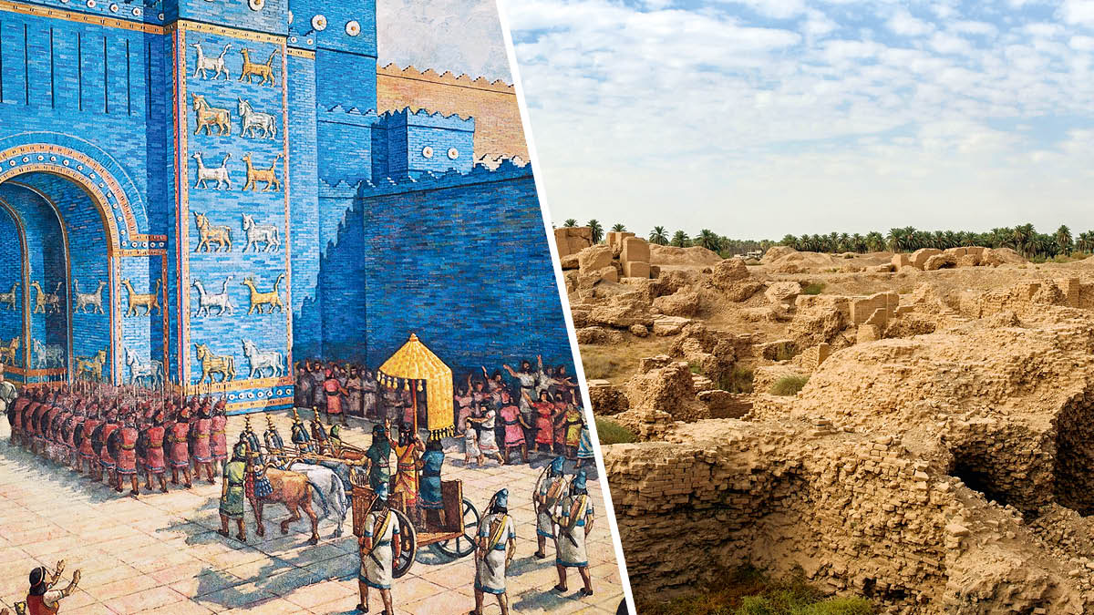 Fotocuna: 1. Ñaupa Babilonia llajtapaj yaicuna. Chai canllapica achca soldadocuna, caballocuna, carrocunapishmi tiyan. 2. Babilonia llajtaca rumi montonllami saquirirca.