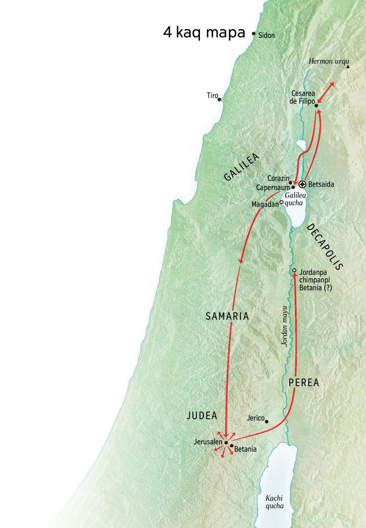 Judea hinaspa Galilea lawkunapi Diospa munayninta Jesuspa ruwasqanmanta mapa