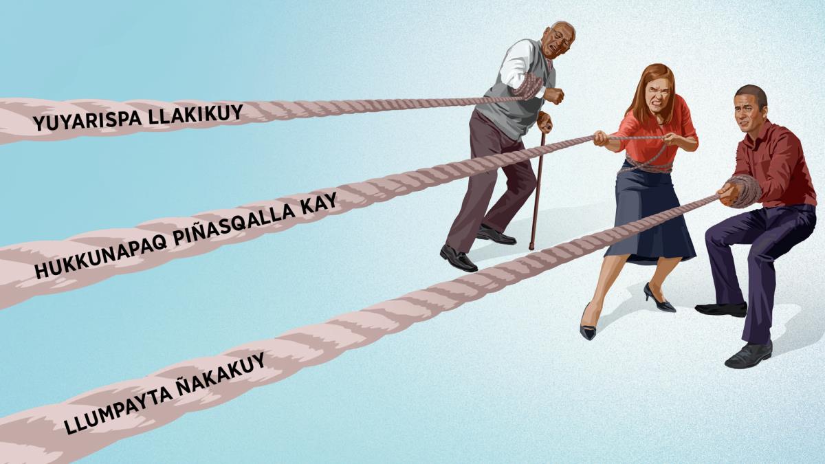 Yuyarispa llakikuyninchik, hukkunapaq piñasqalla kayninchik hinaspa llumpayta ñakakuyninchikmi kanman waska hina. Yuyaq iñiqmasinchik, warmi iñiqmasinchik hinaspa musu iñiqmasinchikmi sapakama waskata chutachkanku.