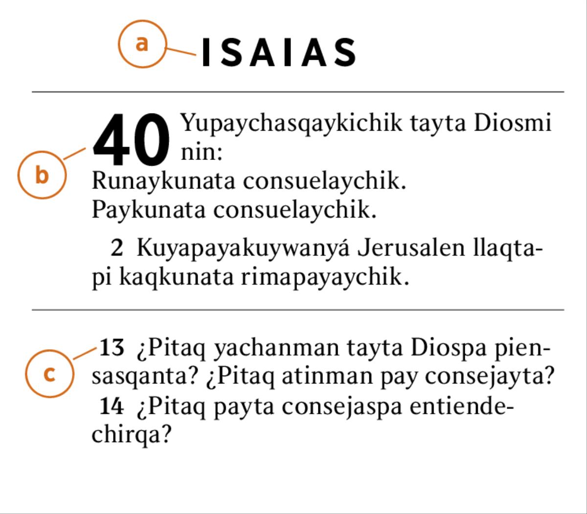 Bibliapa qillqankunata imaynata chaylla tarinapaq yachachikuy a) qillqa b) capitulo hinaspa c) versiculo