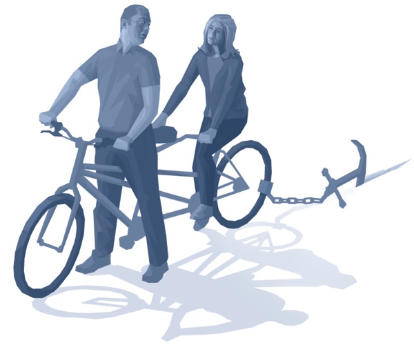 Huk casarasqa warmi-qhari mana avanzayta atinkuchu bicicletankuta ancla hap’isqanrayku
