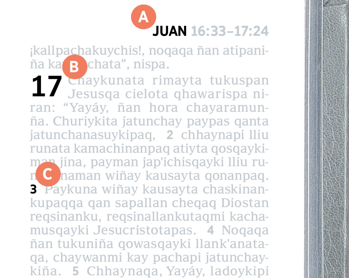 Bibliapi A, B, C nisqawan tupaq letrakuna.